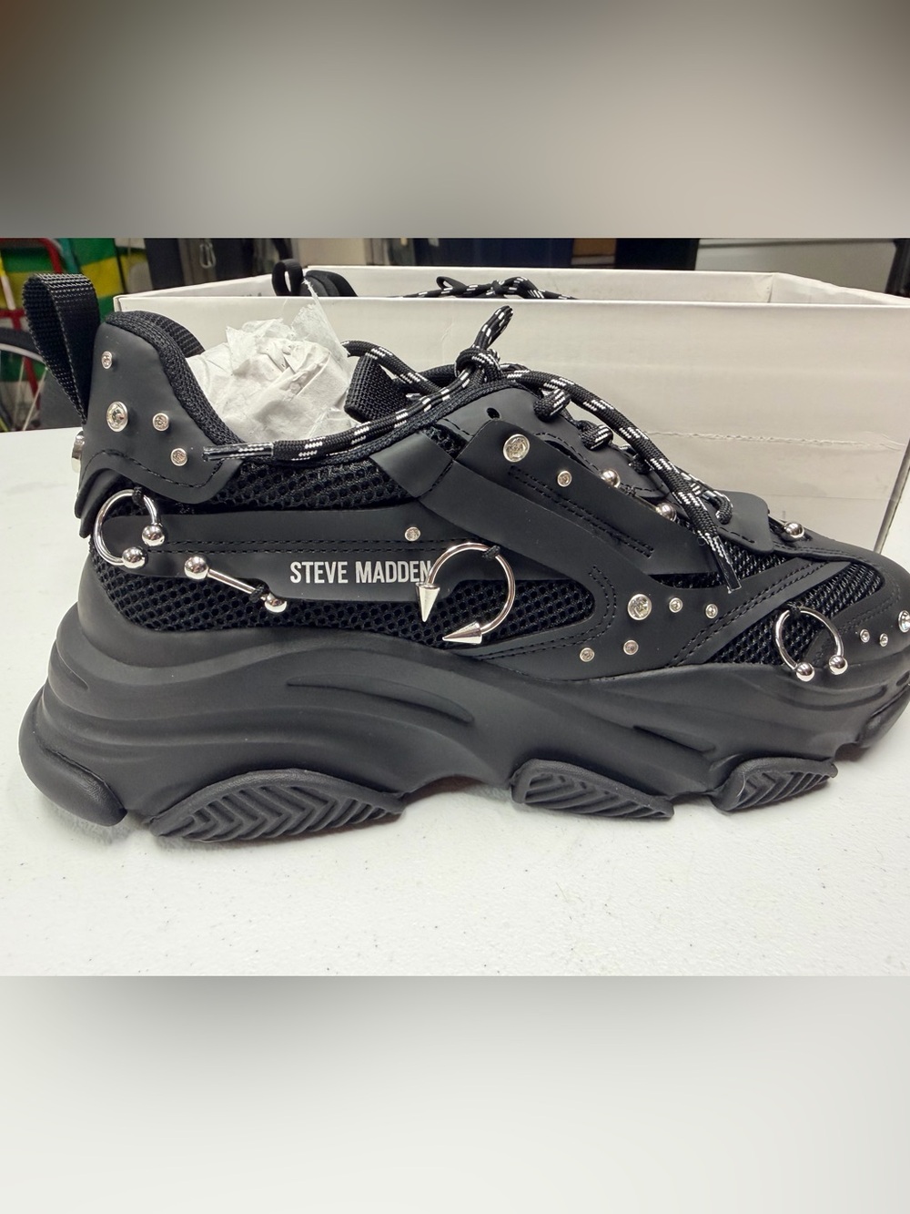 Steve Madden Possession Black Platform Sneaker with Silver Studs